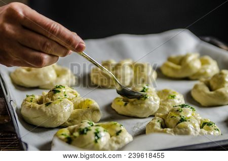 Dough Dainted By The Woman On The Board