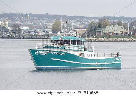 New Bedford, Massachusetts, Usa - May 7, 2018: Fishing Vessel Integrity On Acushnet River In New Bed