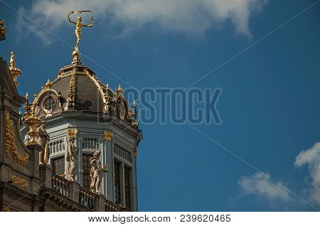 Close-up Of The Rich And Elegant Decoration On The Historic Buildings At Grand Place Of Brussels. Vi
