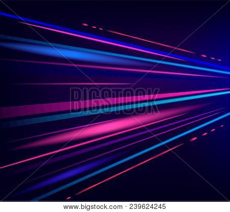 Light Abstract Technology Background. Move Motion Blur Red And Blue Lights. Vector Illustaration.