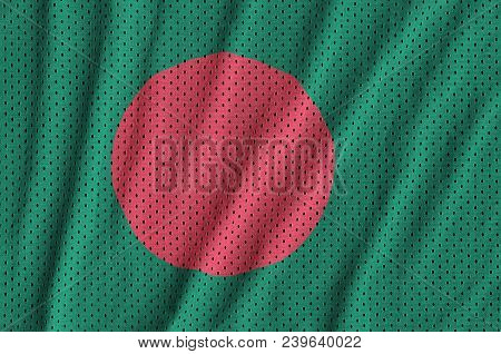 Bangladesh Flag Printed On A Polyester Nylon Sportswear Mesh Fabric With Some Folds
