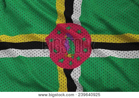 Dominica Flag Printed On A Polyester Nylon Sportswear Mesh Fabric With Some Folds