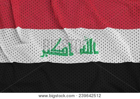 Iraq Flag Printed On A Polyester Nylon Sportswear Mesh Fabric With Some Folds