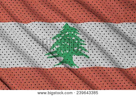 Lebanon Flag Printed On A Polyester Nylon Sportswear Mesh Fabric With Some Folds