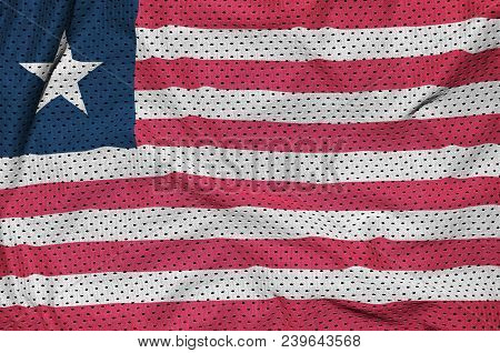 Liberia Flag Printed On A Polyester Nylon Sportswear Mesh Fabric With Some Folds