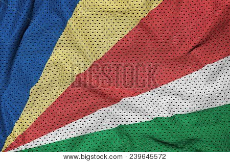 Seychelles Flag Printed On A Polyester Nylon Sportswear Mesh Fabric With Some Folds