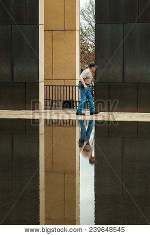 Oklahoma City, Oklahoma / Usa - March 31, 2018: Older Senior Man Visits The Oklahoma City Bombing Me