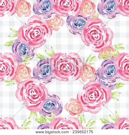 Hand-painted Watercolor Floral Rose Pattern. Illustration Of Decorative Floral Design For Wedding In
