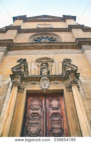 Entrance Of Chiesa Collegiata Dei Ss Pietro E Stefano Church In Bellinzona, Ticino, Switzerland