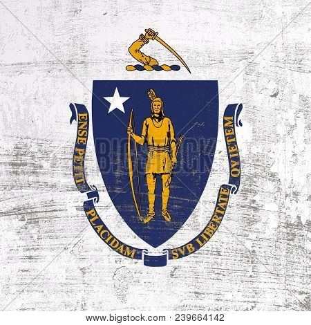 3d Rendering Of Massachusetts Flag In A Scratched Surface