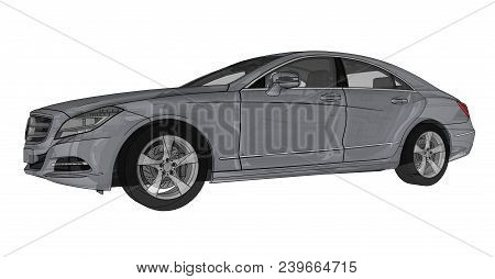 Three-dimensional Color Transparent Illustration With Contour Lines Mercedes Benz Cls Coupe. 3d Rend