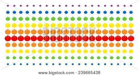 Tomato Vegetable Icon Spectrum Halftone Pattern. Vector Pictograms Organized Into Halftone Grid With