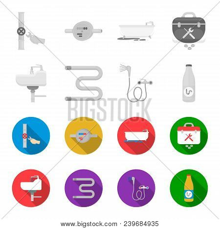 Washbasin, Heated Towel-dryer, Mixer, Showers And Other Equipment.plumbing Set Collection Icons In M