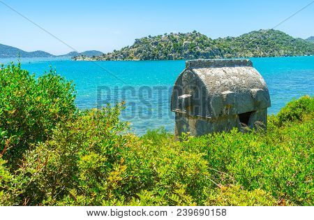 Remains Of Ancient Lycian Necropolis, Preserved Among The Greenery On The Coast Of Kekova Bay, Ucagi