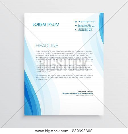 Elegant Blue Letterhead Design Template With Wavy Shape