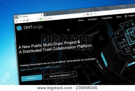 Novosibirsk, Russia - May 8, 2018 - Homepage Of Ontology Cryptocurrency On Pc Display, Web Address -