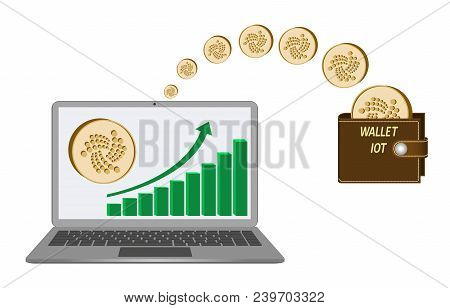 Transfer Iota Coins From Laptop In The Wallet On A White Background,growth Diagram With Coin Of Iota