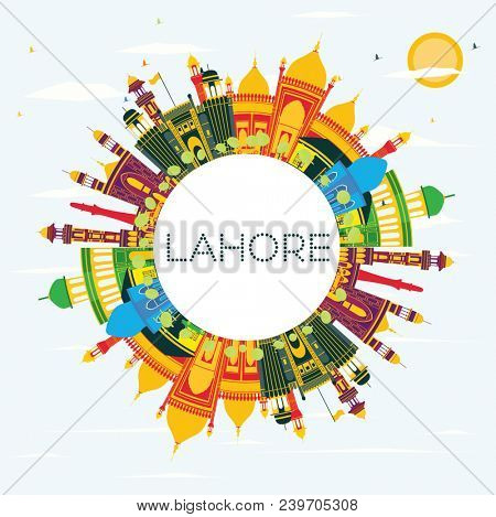 Lahore Skyline with Color Landmarks, Blue Sky and Copy Space. Business Travel and Tourism Concept with Historic Buildings. Lahore Cityscape with Landmarks.