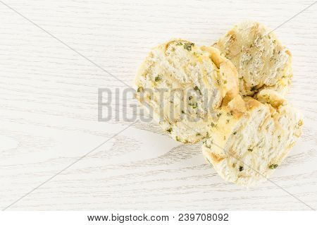 Calsbad Bread Dumpling Top View Isolated On Grey Wood Background Three Slices Stack Fresh Steamed