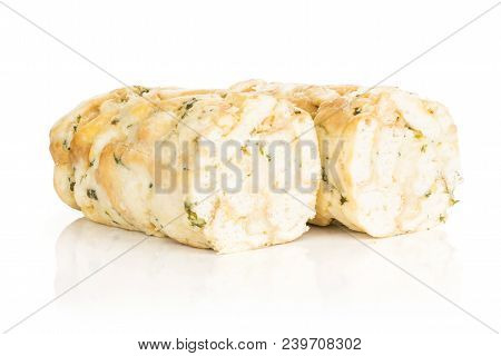 Two Calsbad Bread Dumpling Halves Isolated On White Background Fresh Steamed