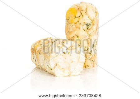 Calsbad Bread Dumpling Isolated On White Background Two Sliced Fresh Steamed Halves