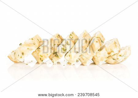 Sliced Calsbad Bread Dumpling Isolated On White Background Fresh Steamed Cut In Slices