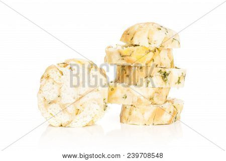 Sliced Calsbad Bread Dumpling Six Slices Isolated On White Background Fresh Steamed