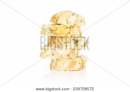 Sliced Calsbad Bread Dumpling Five Slices Isolated On White Background Fresh Steamed