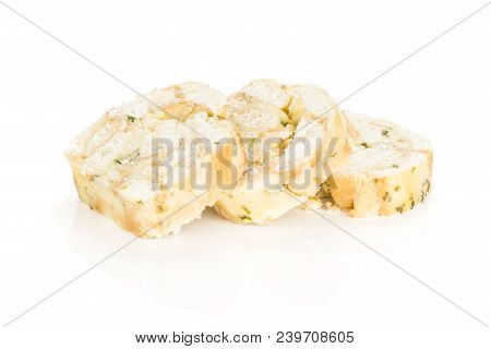 Three Calsbad Bread Dumpling Slices Isolated On White Background Fresh Steamed