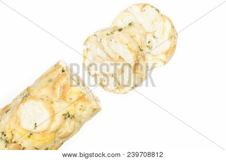 Calsbad Bread Dumpling Top View Sliced Half And Two Slices Isolated On White Background Fresh Steame