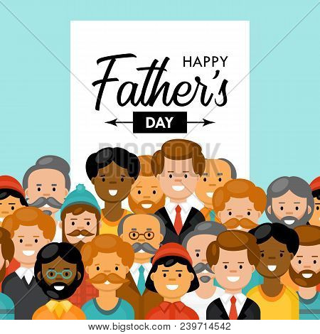 Fathers Day Background With Man Cartoon Characters. Vector Illustration