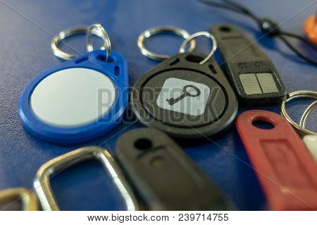 Blue And Black Chip Keys From Intercom Or Doorphone.