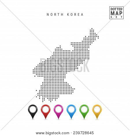 Dotted Map Of North Korea. Simple Silhouette Of North Korea. Set Of Multicolored Map Markers. Vector