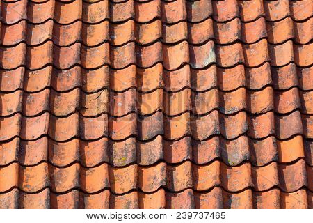 Dutch Style Red Tiled Roof. Background Or Texture