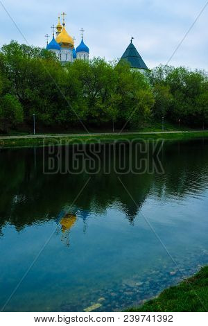 Moscow, Russia - May, 6, 2018: landscape with the image of Andronnikov Monastery in Moscow