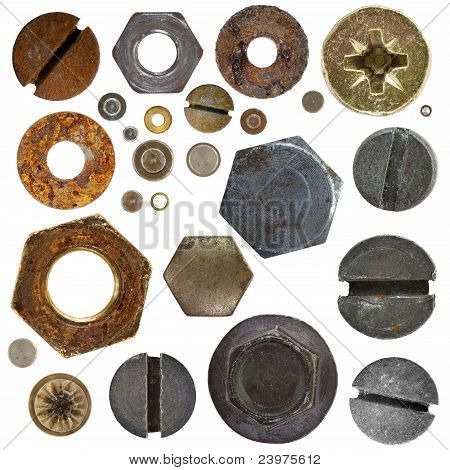 ถั่ว Bolthead Rivets บนพื้นหลังสีขาว