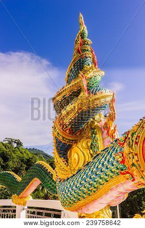 A Very Beautiful Naga (a Very Great Serpent) Statue Surrounding The Pagoda At Doi Thepnimit Temple O