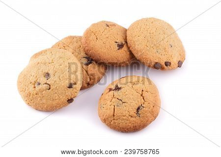 Oatmeal Chocolate Cookies Isolated On White Background. Muesli Cookies.