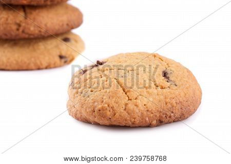 Oatmeal Chocolate Cookies Isolated On White Background. Muesli Cookies.