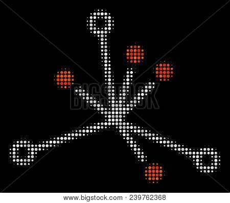 Big Bang Halftone Vector Pictogram. Illustration Style Is Dotted Iconic Big Bang Icon Symbol On A Bl