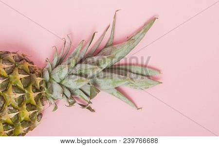 Half Cut Juicy Pineapple On A Pastel Pink Background. Minimal Summer Concept.