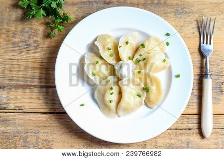 Russian, Ukrainian Or Polish Dish: Varenyky, Vareniki, Pierogi, Pyrohy. Dumplings, Filled With Cotta