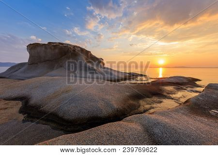 Beautiful Kakoudia Beach At Sunrise. Ierissos Grecce