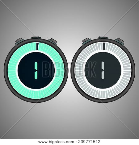 Electronic Digital Stopwatch. Timer 1 Seconds Isolated On Gray Background.stopwatch Icon Set. Timer 