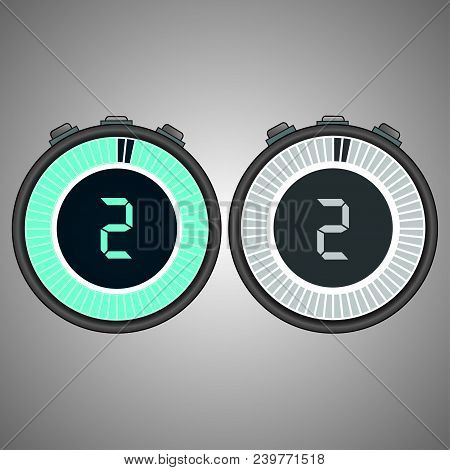 Electronic Digital Stopwatch. Timer 2 Seconds Isolated On Gray Background.stopwatch Icon Set. Timer 