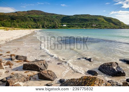 White shell sand beach of Calgary Bay, Isle of Mull, Argyll and Bute, Scotland, UK
