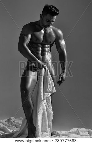 Handsome Nude Man Or Muscular Bodybuilder, Macho, With Sexy, Muscle Torso, Body, With Six Packs And 