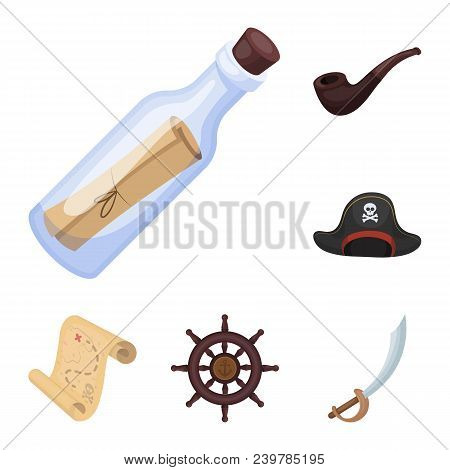 Pirate, Sea Robber Cartoon Icons In Set Collection For Design. Treasures, Attributes Vector Symbol S