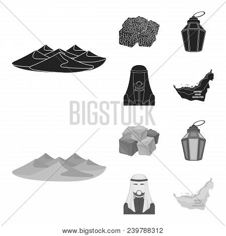 Eastern Sweets, Ramadan Lamp, Arab Sheikh, Territory.arab Emirates Set Collection Icons In Black, Mo