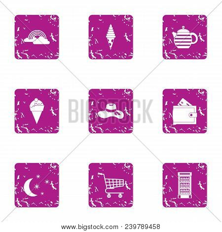 Convenience Store Icons Set. Grunge Set Of 9 Convenience Store Vector Icons For Web Isolated On Whit